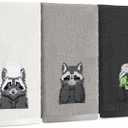 3 Pcs Raccoon Gifts Hand Towels for Bathroom Decorative Funny Retro Raccoon Bathroom Decor 100% Cotton Embroidered Towels for Women Kitchen Decor, 13. 3 x 29. 5'' (Gray)