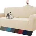 ZNSAYOTX 1 Piece Jacquard Couch Covers for 3 Cushion Couch Living Room High Stretch Sofa Cover Pets Dogs Friendly Anti Slip Thickened Slipcovers Furniture Protector (Sofa, Light Biege) (Large (71"-90"), Light Beige)