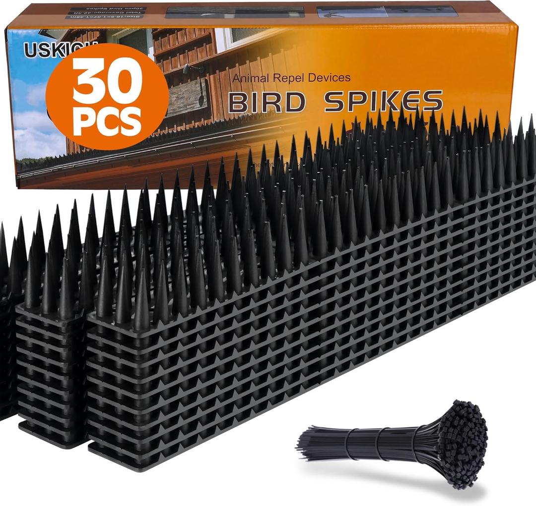 Bird Spikes 30 Packs Outdoor Cat and Bird Deterrent Spikes, Defender Spikes - Keep Pigeon, Cat & More Birds Away from Fences and Roof, Anti Theft Climb Strips (2023 Upgraded | 42.3 feet)