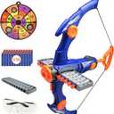 Toy Bow and Arrow for Nerf Gun Bullets, 12-Dart Clip Shot Foam Bullet Toy Archery Set with 36 Foam Darts 1 Goggle and Target, Birthday Gifts Party Game (Blue)