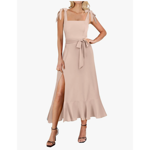 ANRABESS Women's Square Neck Ruffle Split Midi Elegant Formal Wedding Guest Cocktail Bridesmaid Graduation Party Dresses, Size Medium