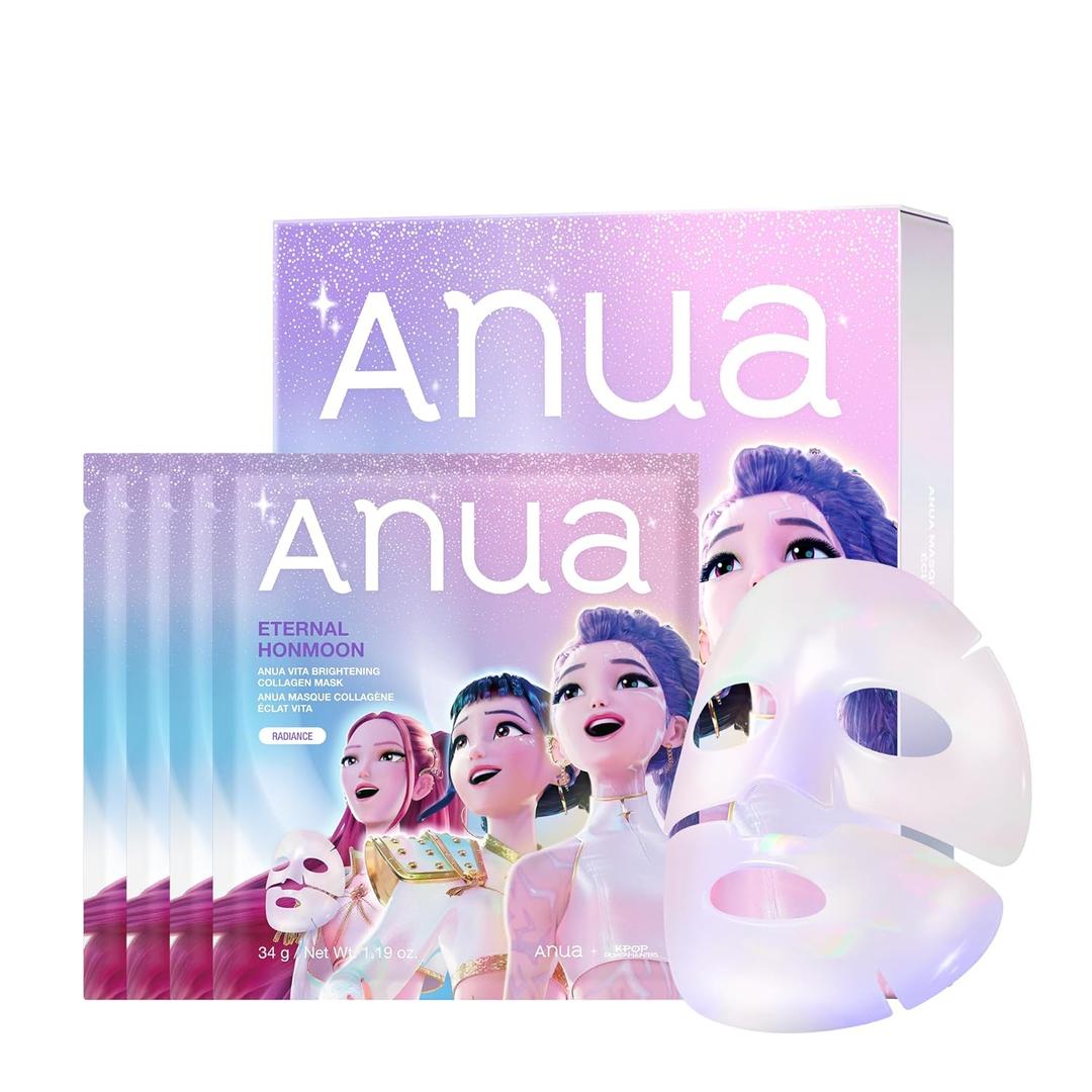 ANUA Vita Collagen Mask, Hydrogel Face Mask for Cooling & Skin Firmness, Dullness Care with Vitamin C, Radiant Glass Skin Effect, KPop Demon Hunters, Korean Skincare (4 pack)