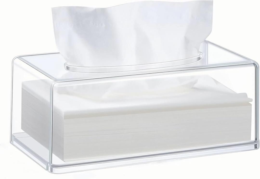 Clear Acrylic Tissue Box,Rectangle Disposable Paper Facial Holder with Lid,Dryer Sheet Container Napkin Organizer for Bathroom, Kitchen and Office Room Decor