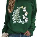 Yimoya Leopard Merry Christmas Tree Sweatshirt Womens Plaid Holiday Merry Blouse Xmas Tops (Large, Green-snow)
