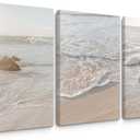 Beach Wall Art Decor Coastal Wall Art Pictures Ocean Canvas Wall Art Beige Beachy Wall Decor Boho Beach Prints Ocean Painting Coastal Artwork for Bedroom Living Room 16x24 Inch Framed Set of 3