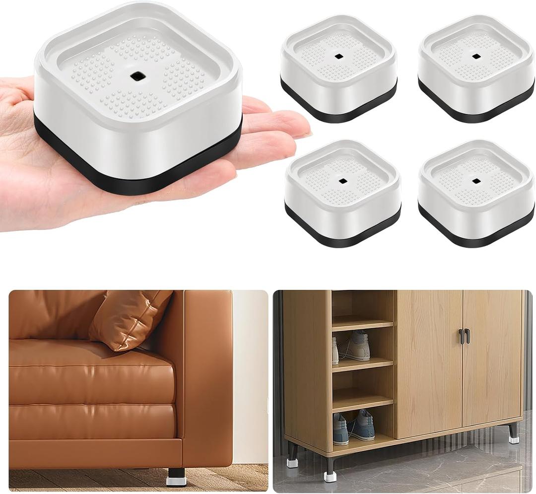 shouwuhho 4 Pack Furniture Risers Adjustable Bed Risers Heavy Duty Lifts Height 1", Square Stackable Bed Risers 1, 2 or 3 Inch for Desk Leg Table Couch Sofa Chair Bed Frame Legs Dorm, White
