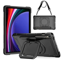 Case for Samsung Galaxy Tab S10 FE/S9 FE 5G (10.9 inch), Rugged Armor Heavy Duty Hybrid Cover with Adjustable Stand and Handle (Black/Black)