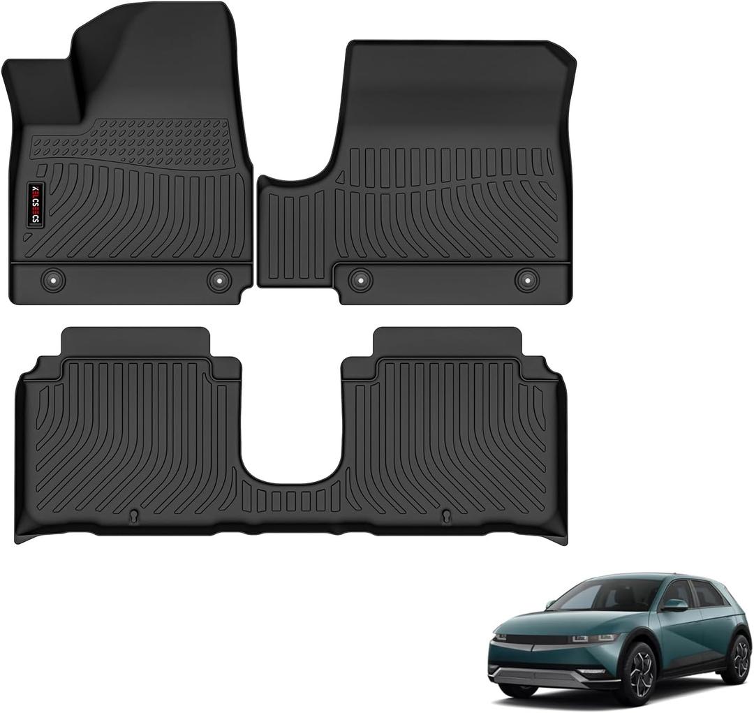 KELCSEECS Floor Mats Custom for 2023 2022 Hyundai Ioniq 5 Movable Center Console Car Mats All Weather Mats Heavy Duty TPE Automotive Floor Liners Ioniq 5 Accessories Front& Rear Row Full Set Black