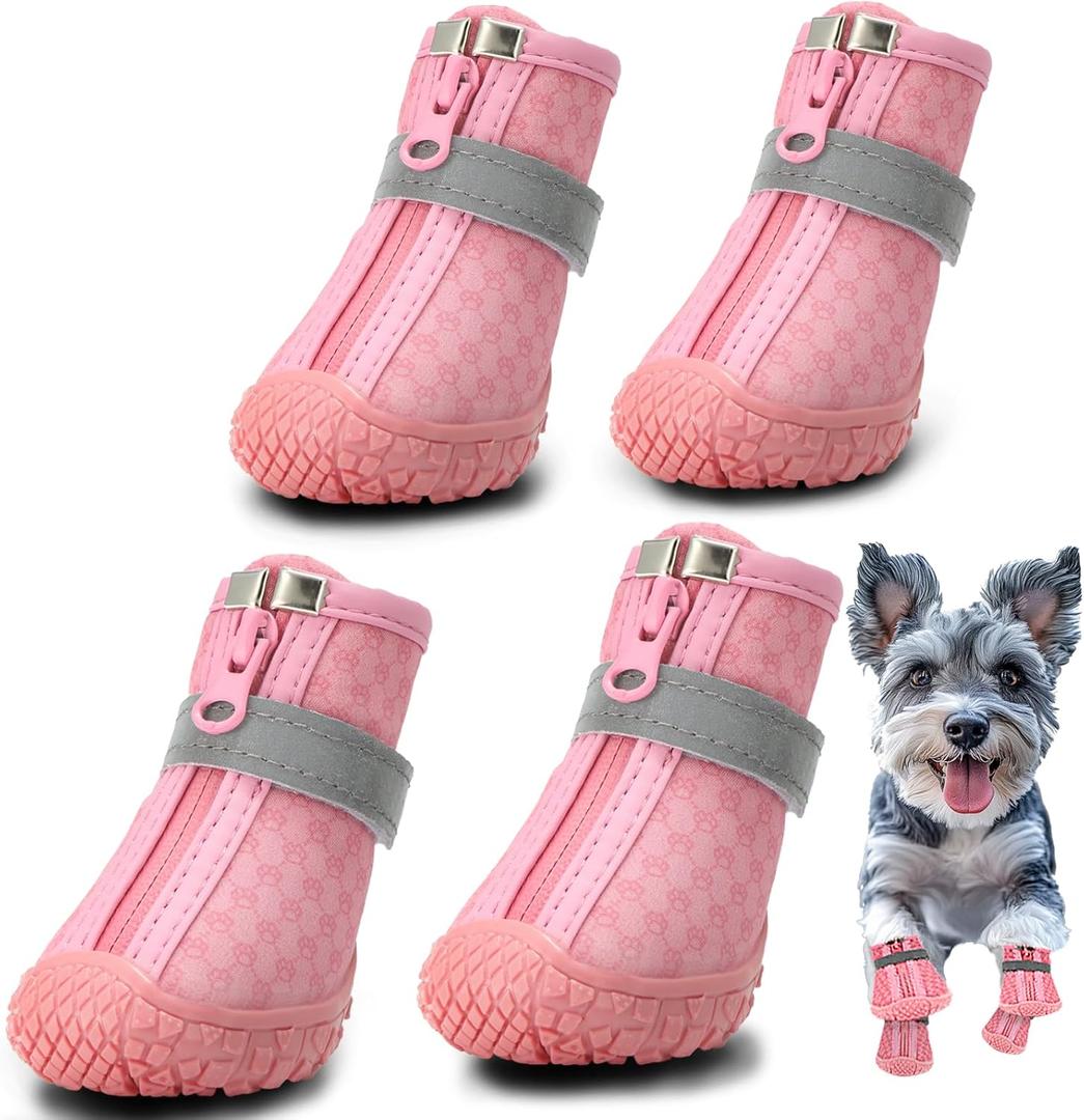 Hcpet Dog Shoes for Small Dogs, Dog Boots & Paw Protectors for Hot Pavement Winter Snow Hiking, Anti-Slip Dog Booties for Hardwood Floor Pink Size 2 (#2 (Width 1.29 inch) for 6.6-11.0 lbs)