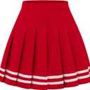 Women Pleated Skirt A-Line Short Mini Basic Skirt School Uniform Cheerleader Skirts Skater Skirt (Red White Strip)