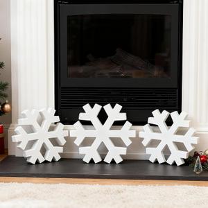 3PCS Snowflake Decor Set - Winter White Farmhouse Tabletop Decorations for Mantle, Fireplace, Shelf, and Indoor Christmas Home Decor