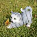 Solar Cat Statue with LED Lights & Butterfly - Outdoor Garden Decor for Patio, Lawn, Yard - Waterproof Cat Figurines, Housewarming Gardening Gifts for Women, Mom, Grandma