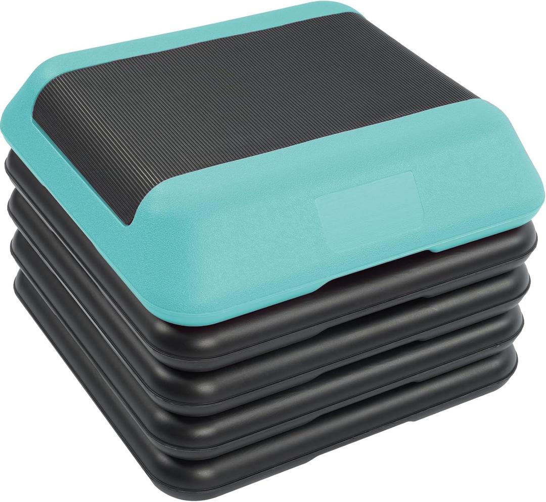 Fitvids Step Aerobic Platform, Exercise Step with 5 levels Adjustable Height, 4 Stackable Risers, Fitness Training Workout Stepper for Home Gym, Cardio Strength, Multiple Options (Teal)