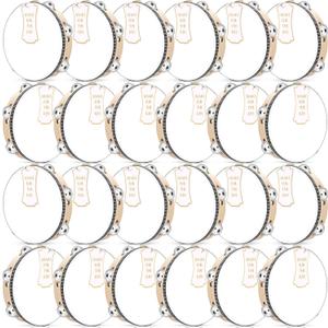 24 Set 8 Inch Tambourine for Adults Wooden Hand Held Drum with Metal Jingles, Gift Tags, White I Love You Printed Ribbon Percussion Gift Musical Instrument for Church Wedding Party favor(Black)