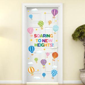 3 x Hot Air Balloon Door Decal - Colorful Inspirational Window Door Clings Stickers Soaring to New Heights Positive Saying Wall Decals Motivational Phrases Sticker for Classroom Nursery Bedroom Decors