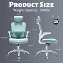 Office Computer Desk Chair - Lumbar Support and Headrest, Ergonomic Mesh Back Swivel Task Chair,Flip-Up Arms for Desk Work, 90-120 Tilt Rolling Chair for Home Office(White-Blue6076)