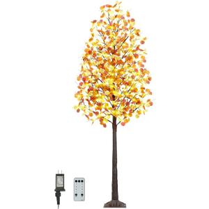 Fall Lighted Eucalyptus Tree - 8FT Light Up Eucalyptus Fall Tree with 210 LED Lights, 630 Leaves, Thanksgiving Decor Artificial Tree with Remote 8 Flashing Modes, Timing, for Home Harvest Decoration