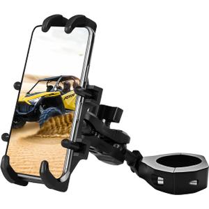 UTV Phone Mount for 1.75"-2" Roll Bar, 360Rotation UTV Phone Holder with 8 Claws, Aluminum Alloy Heavy Duty Smartphone Holder Hang on to 4.7"-7.1" Devices for Polaris RZR/Can Am X3
