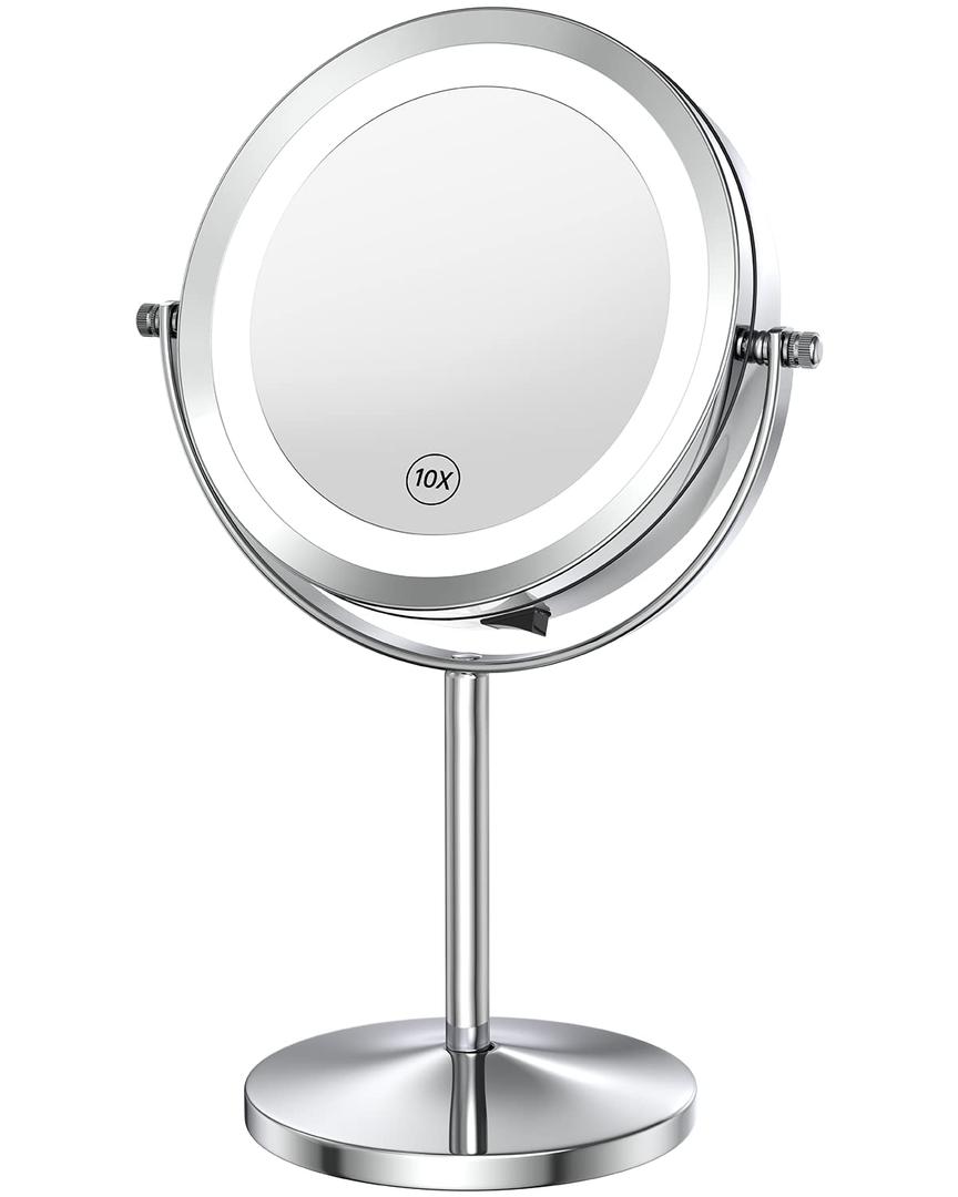 Benbilry 10X Magnifying Lighted Makeup Mirror, 7 Inch Double Sided 1X/10X Magnification with Lights, 360 Rotation Swivel Travel Make Up Mirror with Lighting, Battery Operated (Silver)