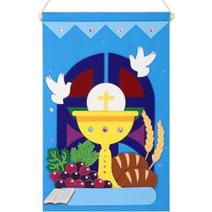 First Communion Banner Kit for Boys Girls Catholic Craft Pack First Holy Communion Banner kits DIY Holy Communion Banners Church and Sunday School Crafts for Kids First Communion Felt Decor Set