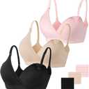 Vinfact 3 Pack Nursing Bras for Breastfeeding Seamless V Neck Maternity Bra Women Pregnancy Breastfeeding Bra (XX-Large, Black/Nude/Pink)
