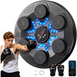 Hlthair Music Boxing Machine with Gloves for Adults and Kids | Upgraded Large Size, 12 Modes 12 Speeds, Wall Mounted Music Punching Machine, Bluetooth Sync, Dynamic LED, Audio FeedbackMusic Boxing Machine with Gloves for Adults and Kids