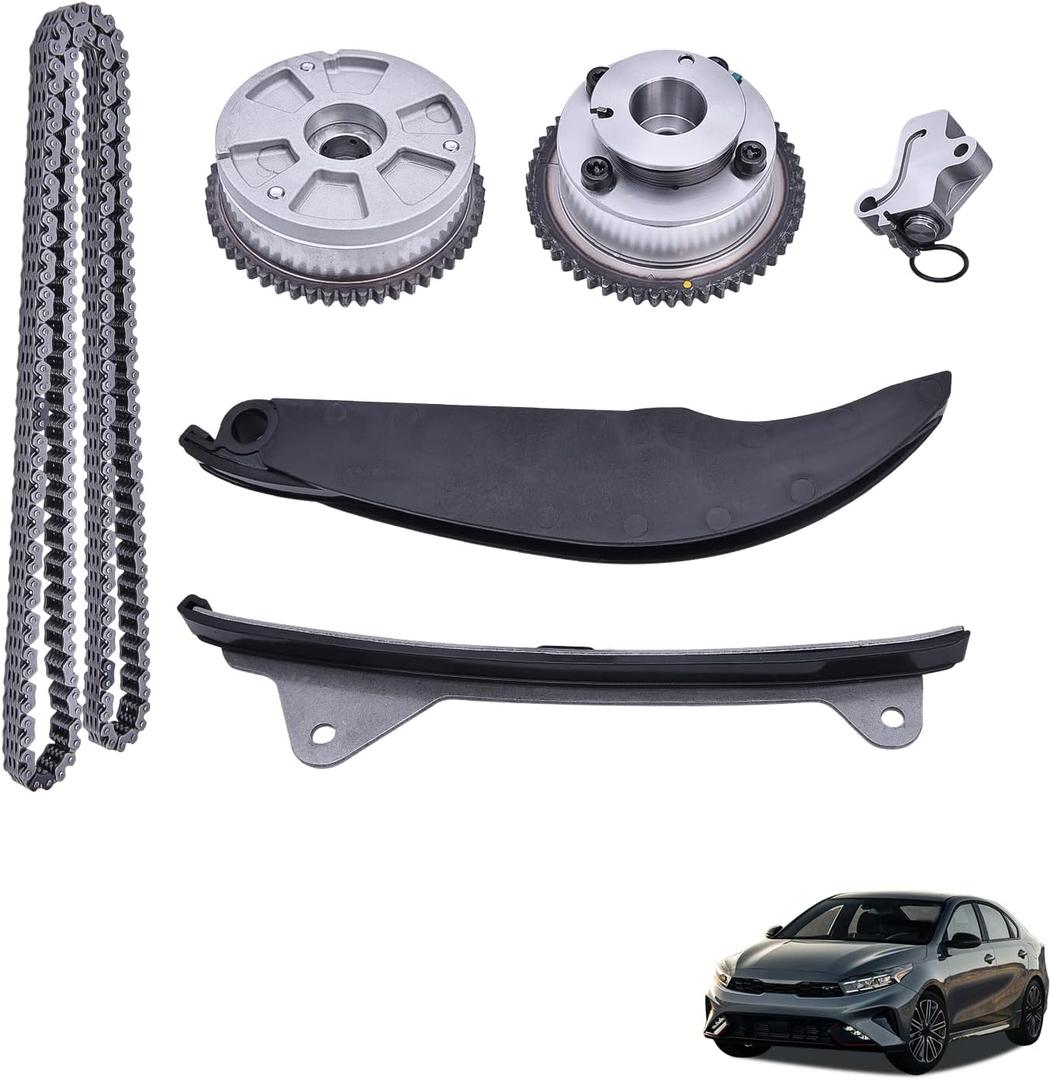 24350-2E700 243212E010 Timing Chain Kit with CVVT Gear Sprockets Compatible with 2017-2021 Hyundai Elantra Kona Veloster 2.0L and 2017-2022 K-i-a Forte/Forte 5 2.0L