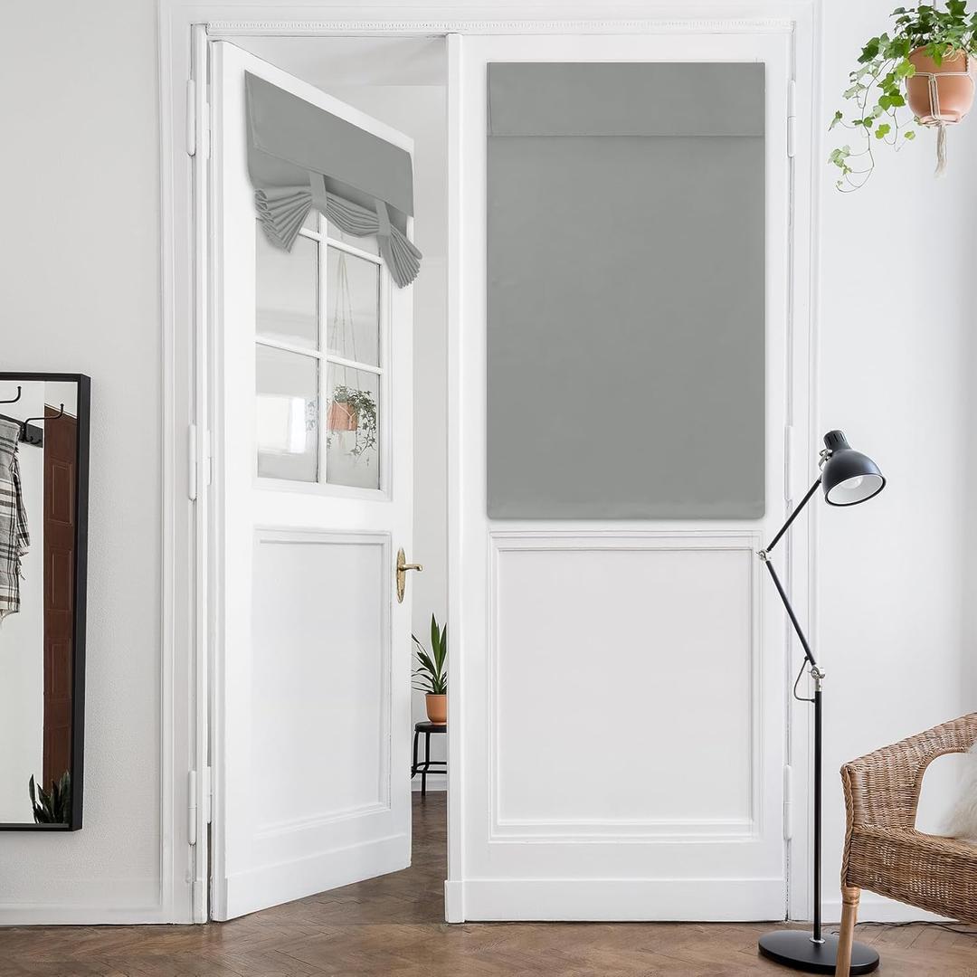 HOMEIDEAS Greyish Green Blackout French Door Curtain, Privacy Door Curtains for Window, Blinds for Glass Window, Thermal Insulated Tie Up Shades, 26 X 40 Inch, 1 Panel