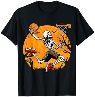 Basketball Skeleton Halloween Spooky Boys Basketball Player T-Shirt L