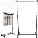 Pocket Chart Stand with Casters, 7 Rings, Adjustable 35.75-63in Height | Stainless steel frame with locking wheels; holds charts in place, height adjusts for comfortable viewing, easy assembly