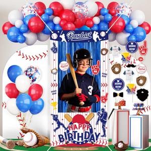 Birthday Decorations for Men,Happy Birthday Banner, 35 Balloons,Photo Booth Props for Boys (Baseball)