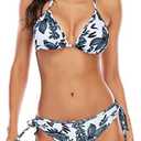 American Trends Women's String Two Piece Halter Top Triangle Bikini Set with Tie Side Bottom Sexy Swimsuit Bathing Suits.S
