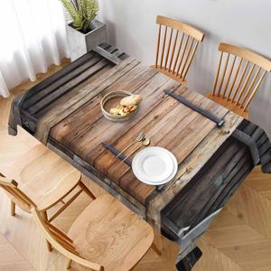 Antique Wooden Door Rectangle Tablecloth 60x84 Inch Outdoor Old Rustic Brown Barn Farm Timber Wall Board Building Table Cloths Decorations for Kitchen Home Dinner Party Wedding Picnic