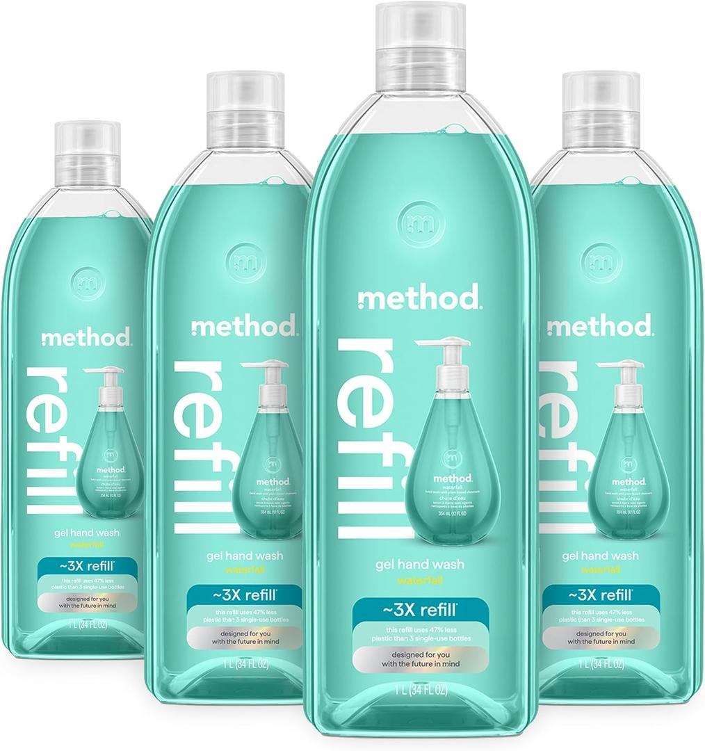 Method Gel Hand Soap Refill, Waterfall, Recyclable Bottle, 34 oz (Pack of 4)