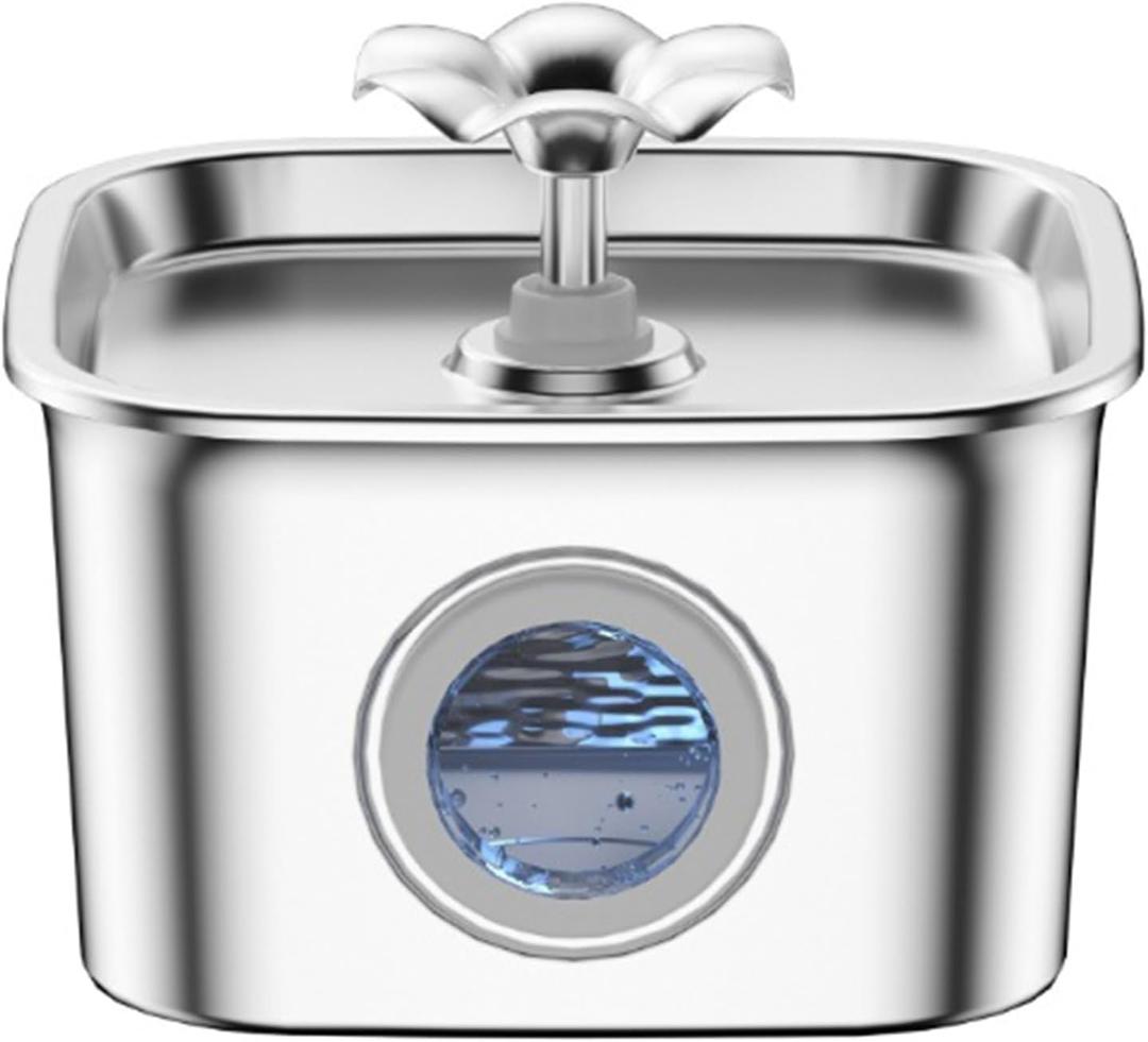 Automatic Cats Drinking Fountain Quiet Dog Waterer Bowl Stainless Steel Water Dispenser 2.6L Water Filtering