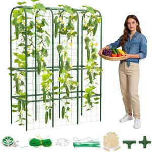 62" Tall Cucumber Trellis for Raised Bed, Garden Trellis for Climbing Plants Outdoor, U-Shape Metal Arch Vegetables Trellis Plant Support for Zucchini Squash Vines