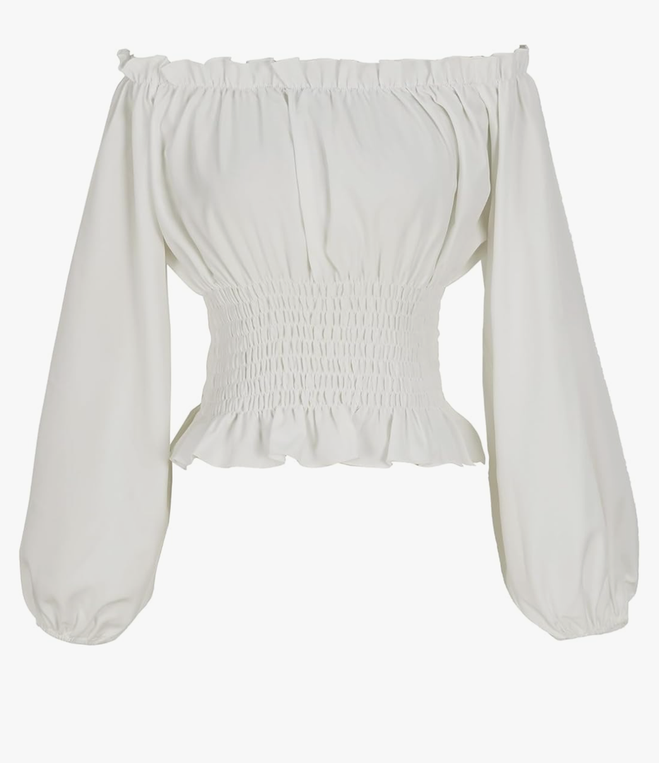Womens Renaissance Blouse Peasant Off Shoulder Tops Pirate Long Sleeve Peasant Blouse Small