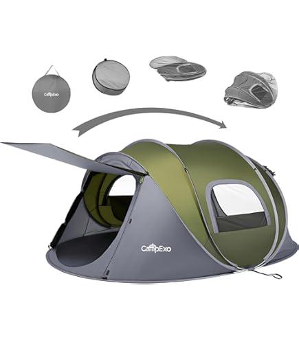 CampExo Camping Tent, Pop Up Instant Tent for 2-3 Person, Sets Up in Just Seconds, Waterproof Durable Tent with Carry Bag for Camping Hiking Outdoor (Army Green)