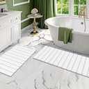 2 Pack Foldable Stone Bath Mats, White Super Absorbent Diatomaceous Earth Bath Rug, Non-Slip Shower Mat, Quick-Drying Bath Rug and Drying Mat for Tub and Shower