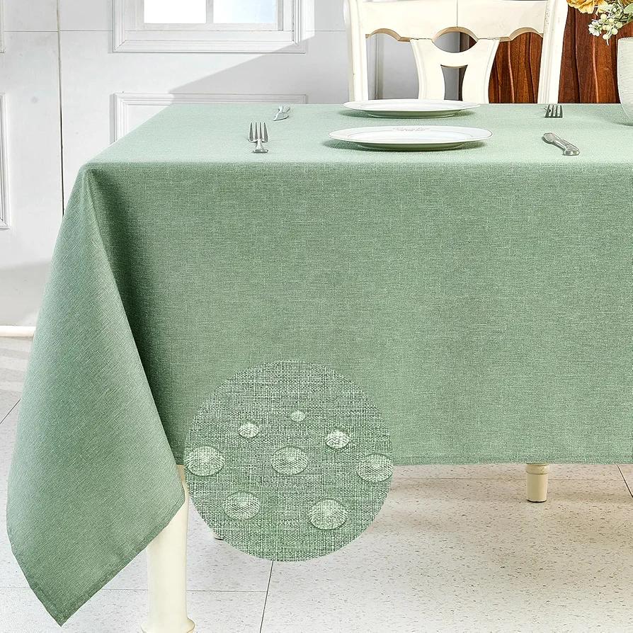 IVAPUPU Textured Linen Table Cloth for Rectangle Table - Sage Green Tablecloths Rectangular Waterproof Wrinkle Free Wipeable Dining Cover for Spring Wedding Birthday Kitchen Decor, 60 x 84 Inch