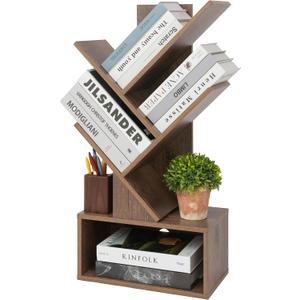 Labcosi 3 Tier Tree Bookshelf, Small Bookshelf with Open Storage Space, Wood Shelf for Storing Books, Book Organizer Shelves for Home Office, Bedroom, Living Room