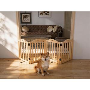 YOCAN 23.6" Tall Solid Wood Freestanding Dog Gate, 4-Panel | Foldable Indoor Pet Gate with Upgraded Integrated Support Feet, No Assembly Dog Barrier for Doorways, Hallways & Stairs