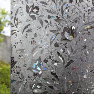 CottonColors Window Privacy Film 35"x78", 3D Rainbow Window Film Decorative Window Film Heat Blocking Static Cling Non-Adhesive Window Clings for Glass (Flower Pattern - Dark Brown)