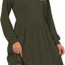 AUSELILY Womens Fall Dress 2025 Long Sleeve V Neck Short Dress Lightweight Casual Knit Sweater Dresses with Pockets (Green, L)