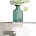 NearMoon Toilet Paper Holder with Shelf, Heavy Duty Bath Toilet Roll Holder with Phone Shelf Tissue Hanger for Bathroom/Kitchen No Drill or Wall Mounted(304 Stainless Steel, Brushed Nickel)
