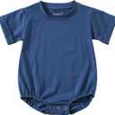 Jimonda Baby Boy Girl Bubble Romper Solid Color Bodysuit Short Sleeve Cotton T-Shirt (Blue, 18-24 M)