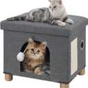 BRIAN & DANY Cat Beds for Indoor Cats,Large Cat Cave House for Kitten with Scratch Board & Ball, 17.7 x 14.8 x 15 inches, Gray (Large)