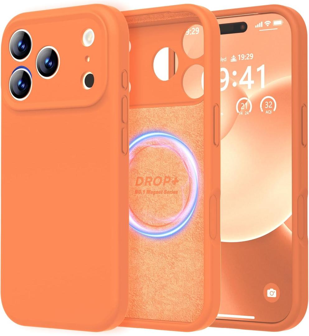 LOVE 3000 Designed for iPhone 17 Pro Case, Premium Silicone [Compatible with Magsafe][Soft Anti-Scratch Microfiber Lining] Shockproof Protective Phone Case for Men Women 6.3", Bright Orange