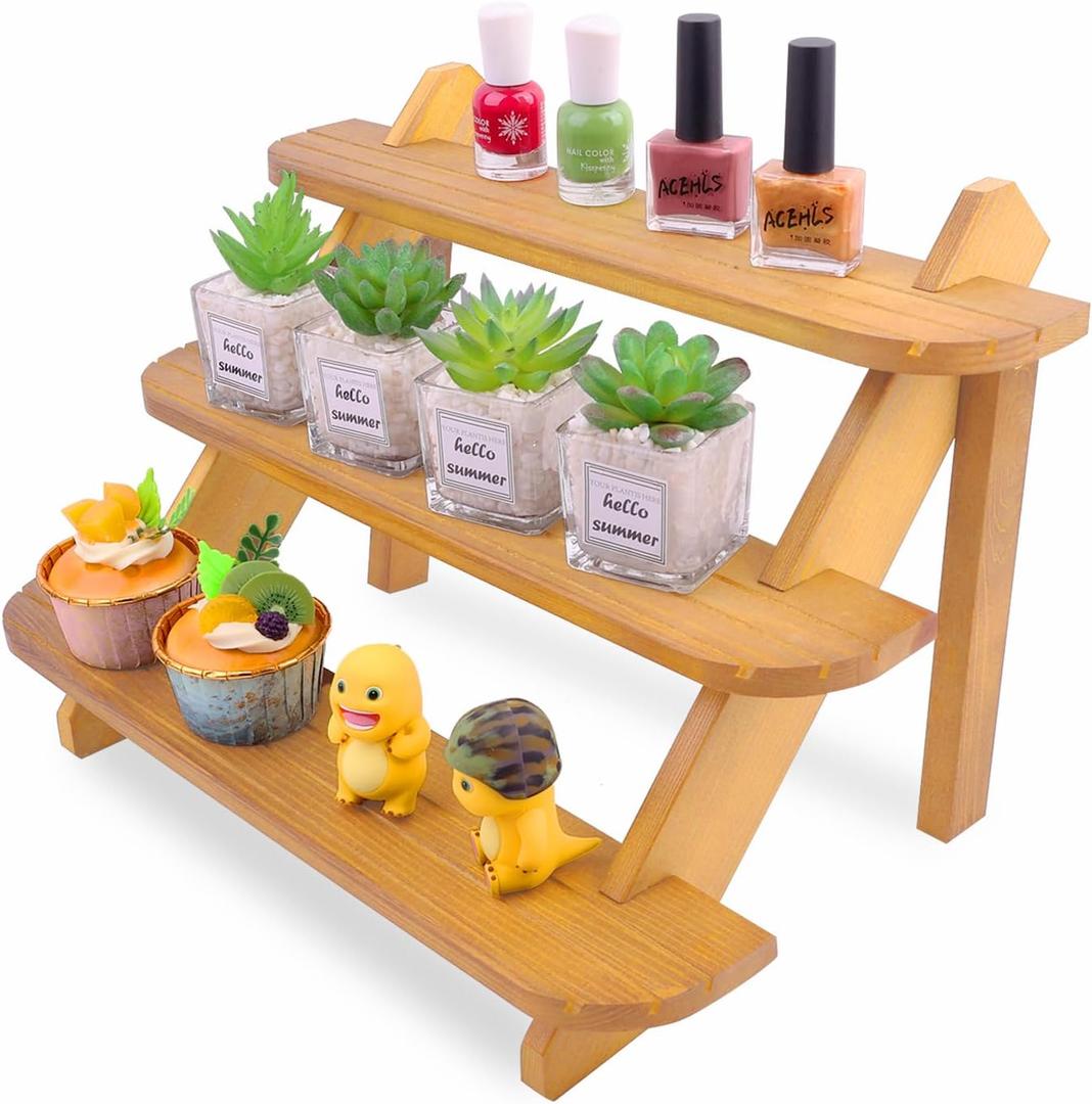 Wooden Riser Display stand, 3 Tier Earring display Stands, Farmhouse Cupcake Stand, Display Shelf for Vendors, Jewelry Stand, Riser for Display, Display Riser for Funko Figures (Natural color)