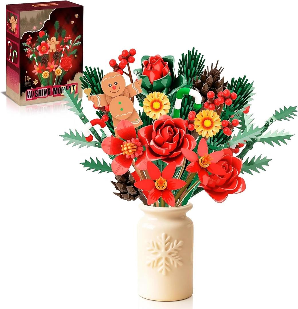 Christmas Flowers Bouquet Building Set, Xmas Botanical Collection Compatible with Lego Flowers for Home Living Room Christmas Decor, Xmas Gift for Grandkids & Teens, 865 PCS